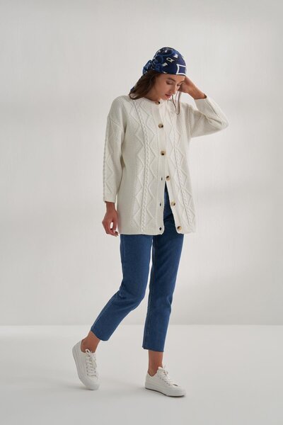 inspiration Pamuk Saçlı Pirinç Hırka Ekru