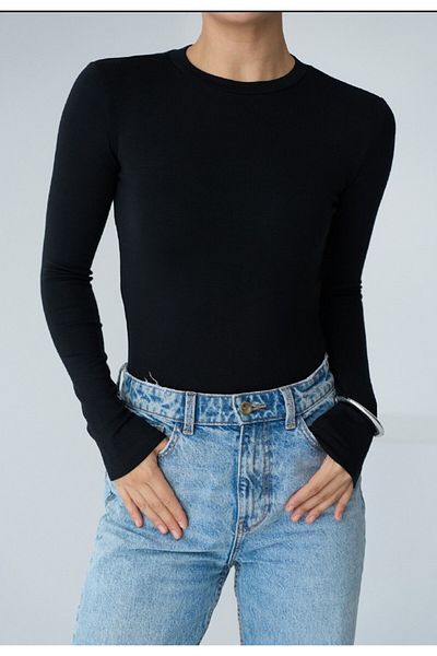 Qu Style Black Knitwear Bodysuit with Snap Fasteners - (SIZE LARGE IS BE PREVIOUS)