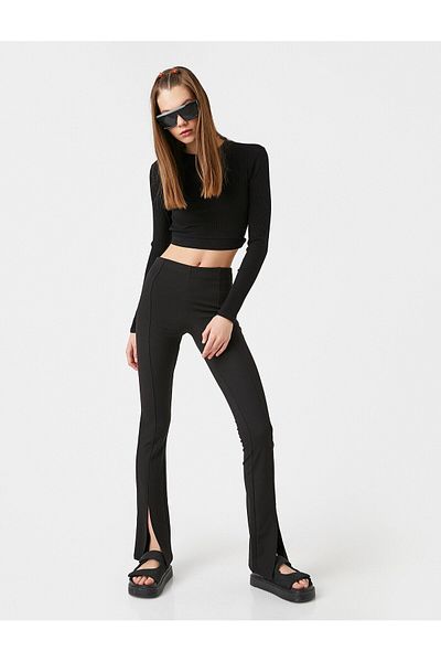 Koton Flared Leg Trousers with Slits on the Legs