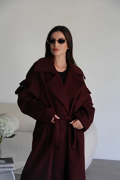 My Blog Burgunderfarbener Hilda-Kaschmirmantel mit Ärmeln und Taschendetail-50001