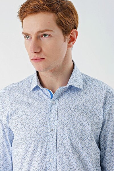 İmza Темно-синя сорочка з коротким рукавом, нагрудним клапаном, кишенями та коміром з бавовняної тканини з еластаном, комфортний крій 1004240142