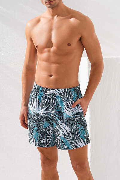 Syah Erkek Orta Boy Yaprak Desenli Deniz Şortu