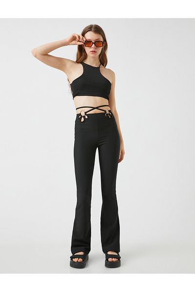 Koton Wide Leg Trousers with Metal Accessories