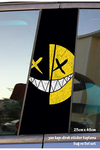Automod 2 Pieces Yellow and Black Smiling Face Sticker Set - Door and Pole Co...