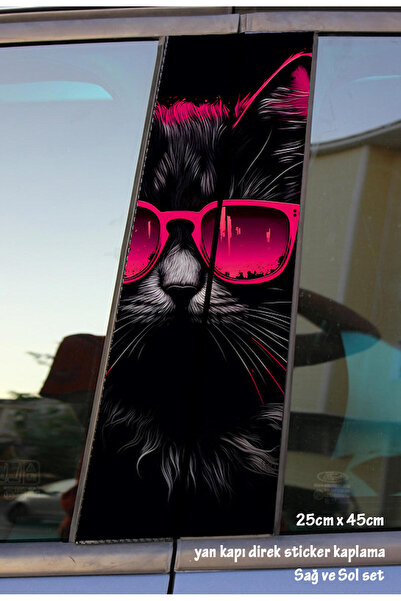 Automod gözlüklü kedi 2 adet sticker kapı direk kaplama takım set renkli folyo