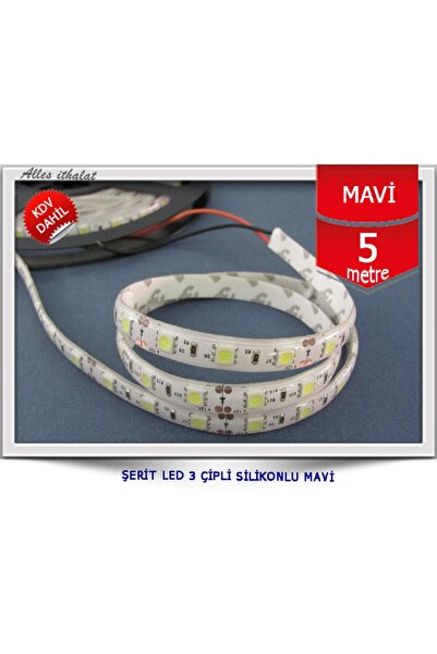 ERBAY 24v Volt  Dış Mekan Silikonlu Şerit Led 3 Çipli 5 Metre Yeşil-Kırmızı-Mavi