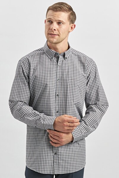 İmza Σκούρο καφέ Smart Classic Comfort Fit καρό πουκάμισο μακρυμάνικο