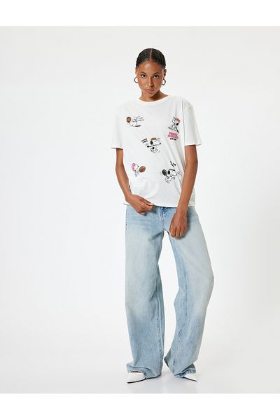 Koton Snoopy Oversize Licensed T-Shirt - Back Printed, Short Sleeve