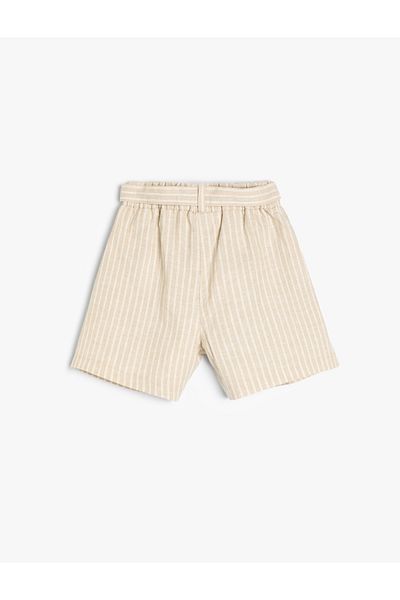 Koton Linen Blend Shorts with Elastic Waist Belt Detail and Pockets