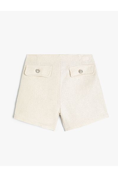 Koton Textured Tweed Shorts Skirt - Button Detailed