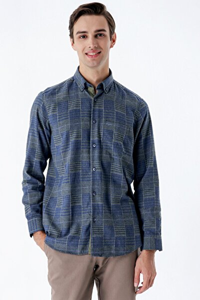 İmza Σκούρο χακί μακρυμάνικο γαρνιρισμένο βαμβακερό κλασικό πουκάμισο Comfort Fit 1004235141