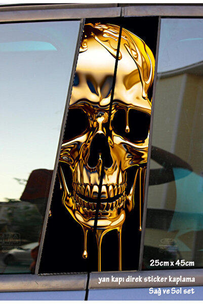 Automod altın iskelet kuru kafa 2 adet sticker kapı direk kaplama takım set r...
