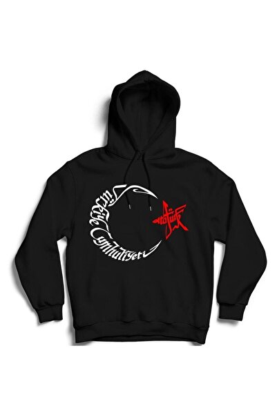 WOODROFFE هودي أسود كبير الحجم مطبوع عليه أتاتورك - جيب الكنغر