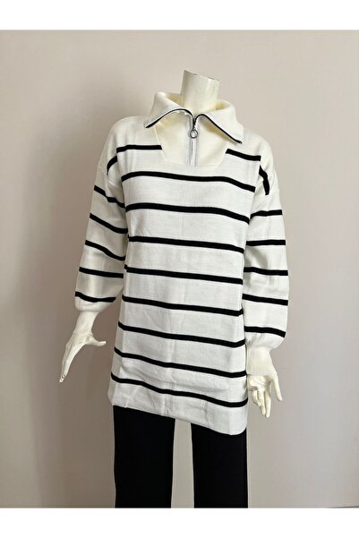 YTSSBUTİK Tunica tricotată cu dungi pentru femei, cu fermoar la guler