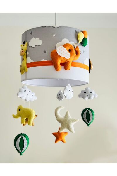 Leobabyroom Gri Bulutlu Turuncu Renkli Karışık Hayvan Figürlü Kız/Erkek Bebek...