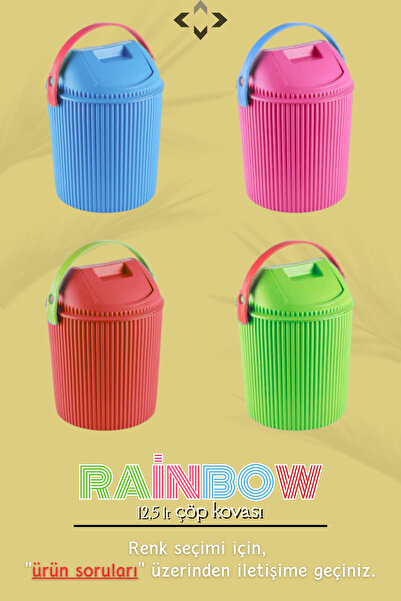 LİGROUND Rainbow 12.5 Lt Colorful Handle Lid Trash Can Kitchen Bathroom Children's Room Trash Can Cleaning Bucket
