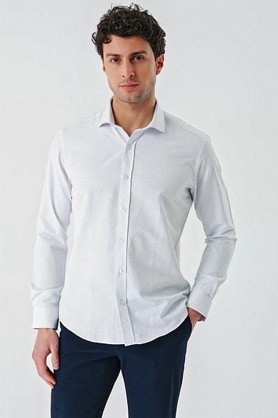 İmza Cămașă albastră, cu mânecă lungă, cu model Dobby, din bumbac, clasică, slim fit, slim fit1004240189
