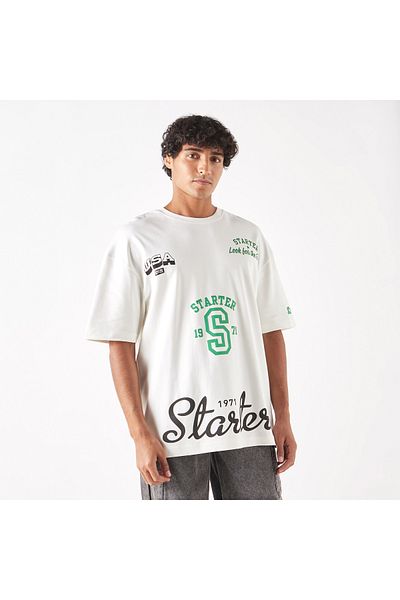 Starter Logo Print T-shirt with Crew Neck and Short Sleeves