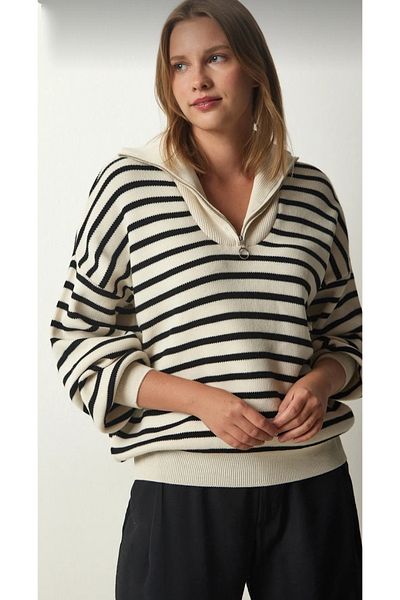 DAMGA Collection Pulover de damă cu guler în dungi