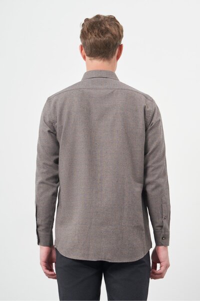 İmza Σκούρο καφέ μακρυμάνικο καρό μοτίβο χωρίς τσέπη Βαμβακερό κλασικό πουκάμισο με άνετη εφαρμογή