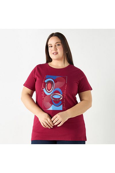 Ulla Popken Plus Size Ulla Popken Typographic Print T-shirt with Short Sleeves