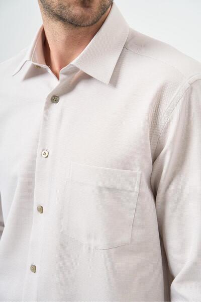 İmza Μπεζ μακρυμάνικο πουκάμισο με αυτοτσέπη από βαμβακερό κλασικό άνετο πουκάμισο 1004245213