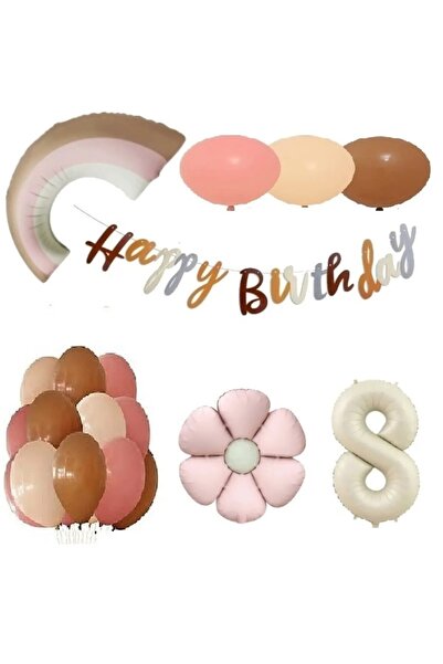 Laviyosa Pink Daisy Foiled Retro Age Ballon Birthday Party Set Decoration
