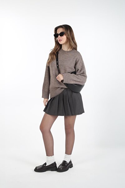 BarB Antrasit Rachel Pilili Şort Etek