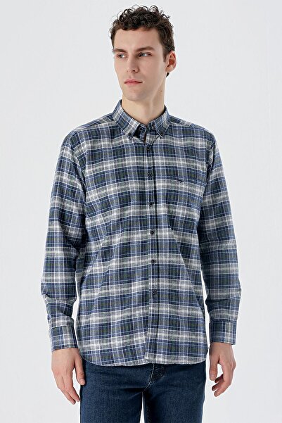 İmza Βαμβακερό πουκάμισο Comfort Fit με μακρυμάνικο καρό ύφασμα με κουμπιά και τσέπες γιακά 1004235173