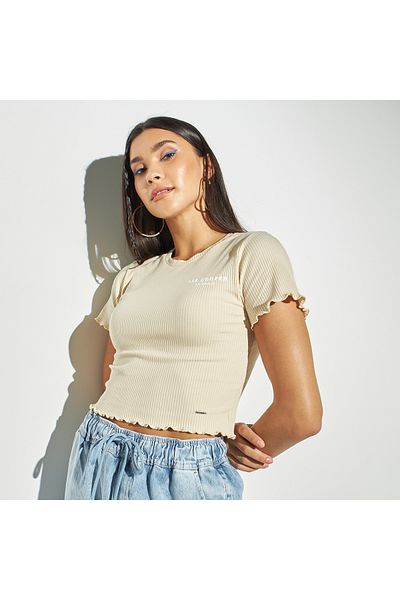 Lee Cooper Ribbed Crop T-shirt with Crew Neck and Short Sleeves