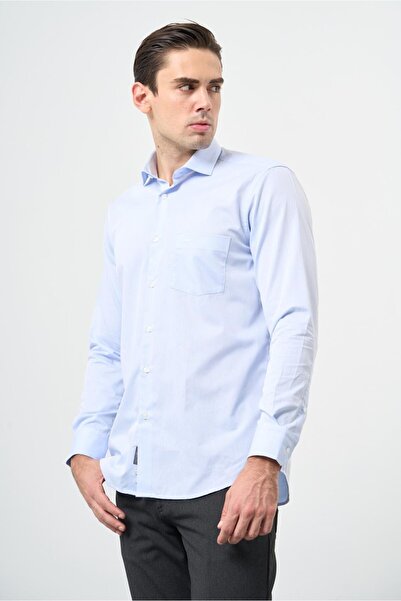 İmza Темно-синя сорочка з довгими рукавами, італійським коміром, кишенями, бавовняна, класична, комфортна посадка 1004245171