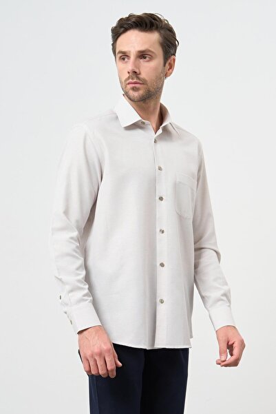 İmza Μπεζ μακρυμάνικο πουκάμισο με αυτοτσέπη από βαμβακερό κλασικό άνετο πουκάμισο 1004245213