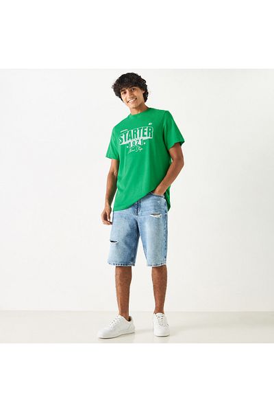 Starter Print T-shirt with Short Sleeves and Crew Neck