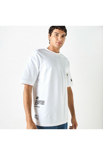 Starter Typographic Print T-shirt with Crew Neck and Short Sleeves