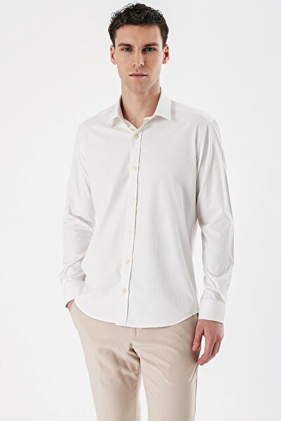 İmza Відкрита кремова сорочка з довгими рукавами, без кишень, з лікрам, з вузьким кроєм, 1004240193