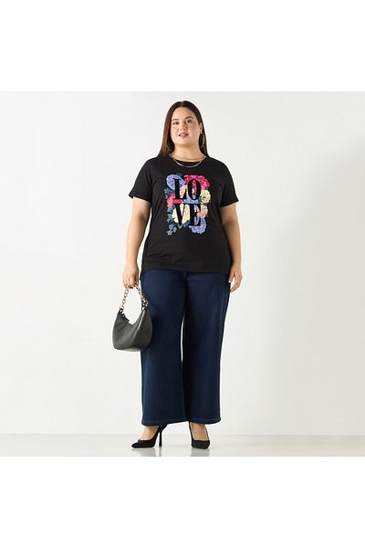 Ulla Popken Plus Size Ulla Popken Graphic Print T-shirt with Short Sleeves