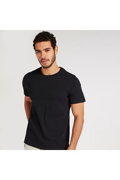 Iconic Textured Slim Fit T-shirt with Crew Neck and Short Sleeves