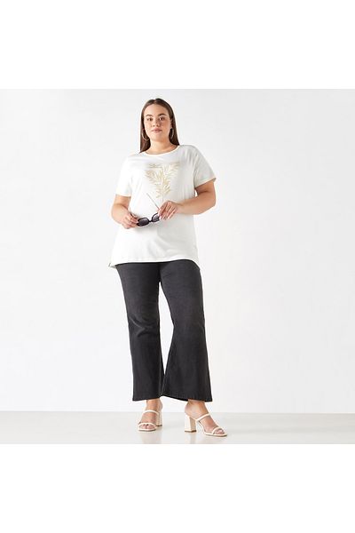 Ulla Popken Plus Size Ulla Popken Embellished T-shirt with Short Sleeves