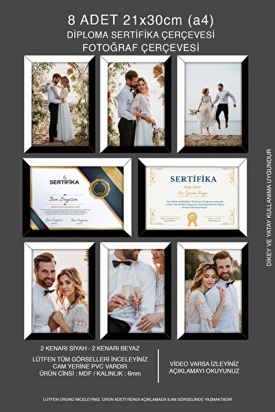 yhfoto إطار 8 قطع مقاس 21x30 MDF مقاس A4 - إطار صور - إطار دبلوم بلونين أسود ...