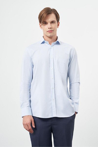 İmza Тъмносиня риза с дълъг ръкав и шарка „хаундстук“, Italia Pocket ClassicComfort Fit