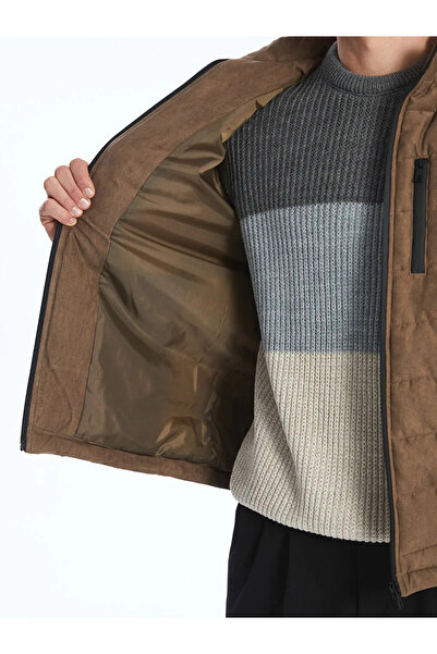 LC Waikiki SOUTHBLUE Kahverengi Standart Kalıp Dik Yaka Süet Erkek Mont