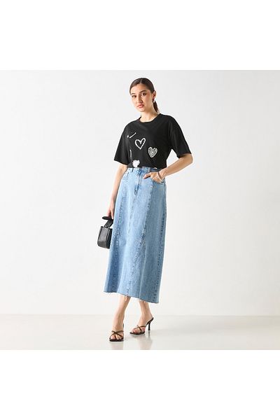 2Xtremz Embellished Heart Print T-shirt with Short Sleeves