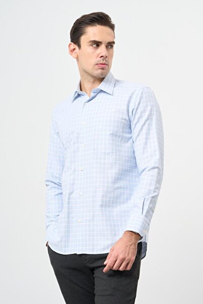 İmza Σκούρο μπλε μακρυμάνικο καρό βαμβακερό πουκάμισο με κλασική άνετη εφαρμογή με τσέπες 1004245162