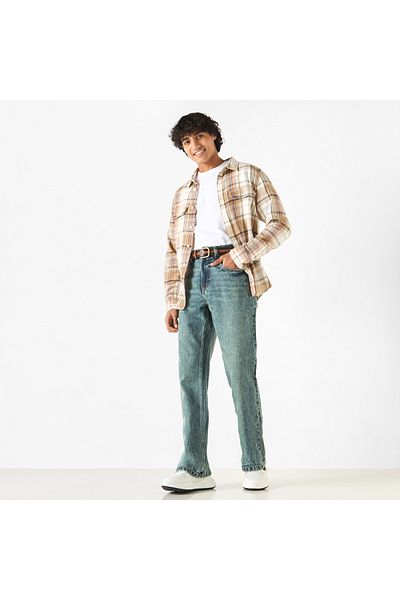 Lee Cooper Regular Fit Checked Shirt with Collar and Long Sleeves