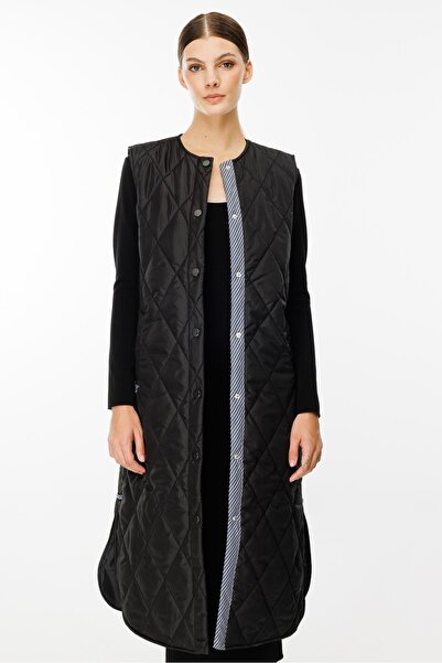 Micca MRN Çizgi Detaylı Zamansız Kapitone Yelek.-Siyah