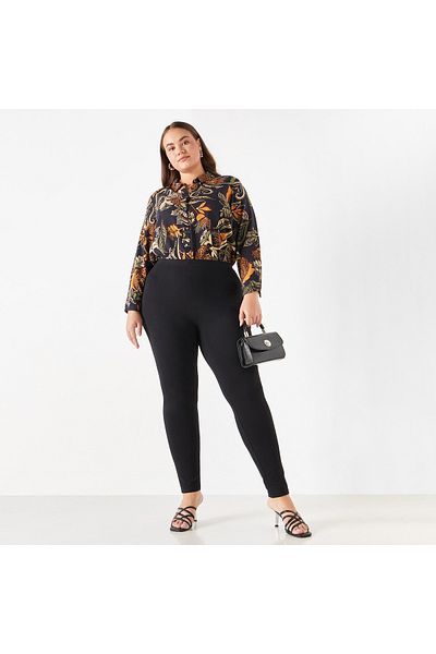 Ulla Popken Plus Size Ulla Popken All-Over Print Shirt with Collar and Long Sleeves