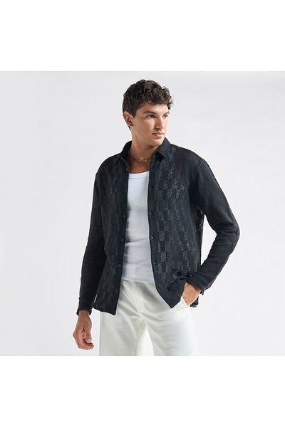 FAV Textured Button Up Shirt with Long Sleeves