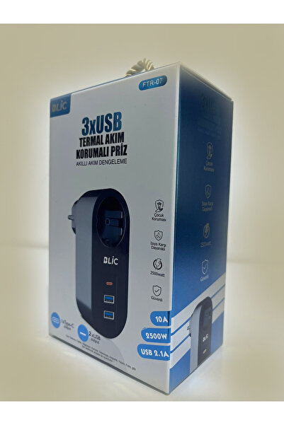 abnturk Piranha Termal Akım Korumalı Tekli Duvar Priz 3 X Usb - Akıllı Akım D...