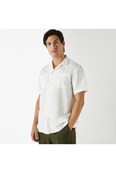 ECKO Unltd Solid Camp Collar Linen Blend Shirt