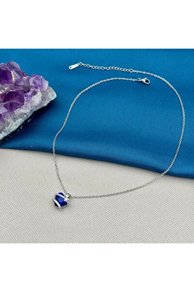 Opia Takı & Aksesuar الصلب الأزرق تشيكوسلوفاكيا القلب الزركون سلسلة قلادة